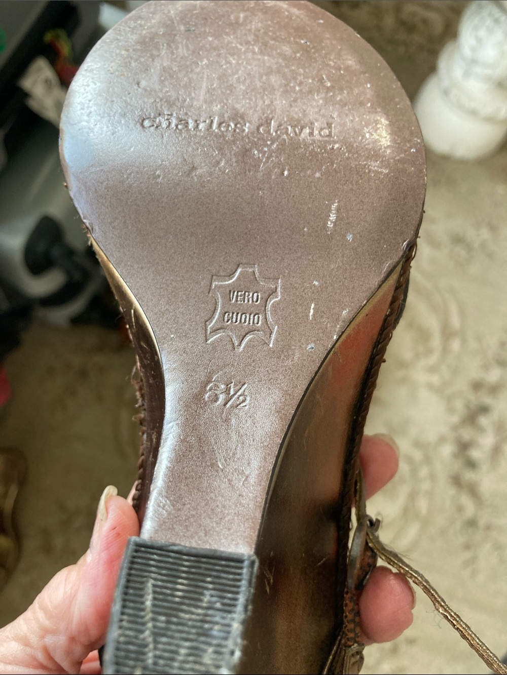 Charles David Metallic Bronze Beaded Wedge Sandals - Picture 4 of 4